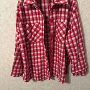 Red and White Plaid Button-Up Shirt or jacket Large excellent condition. LILI